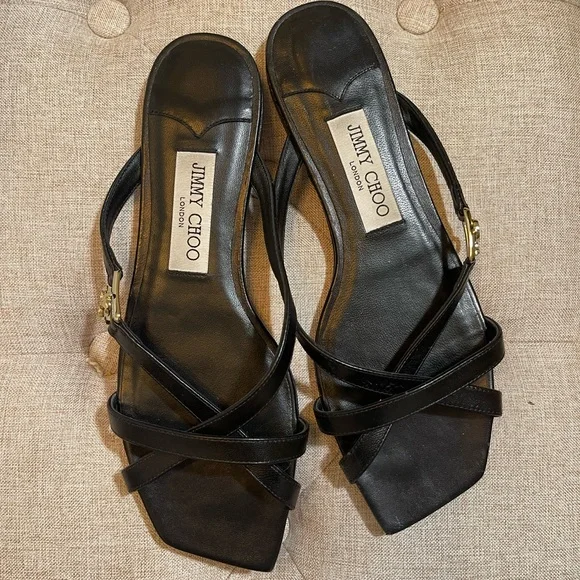 Jimmy Choo Elegant Black Leather Sandals - Picture 1 of 7